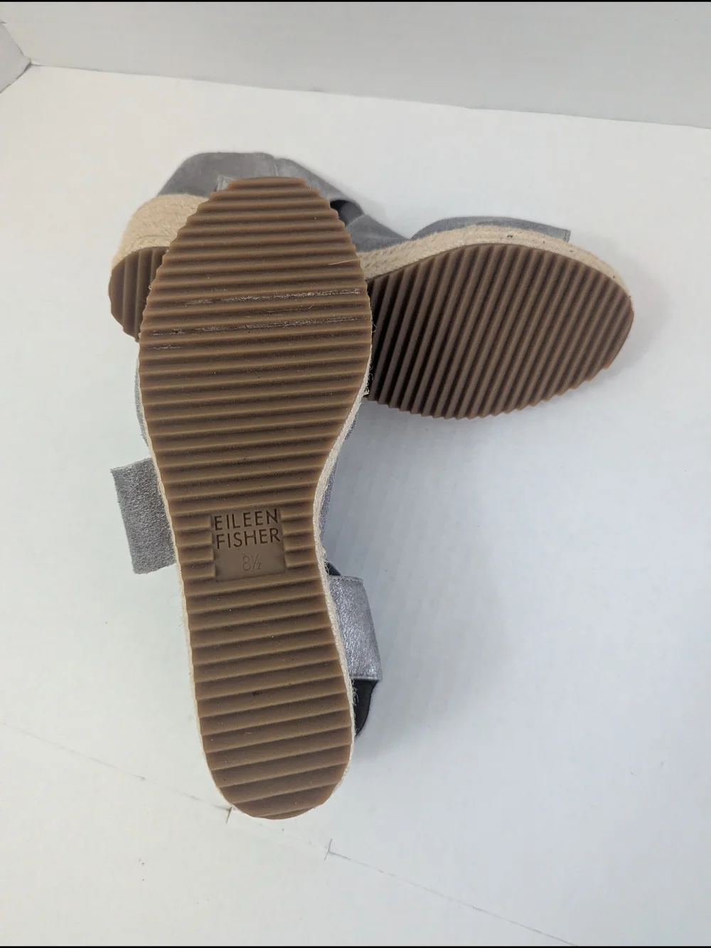 Eileen Fisher Willow Leather Metallic Gray Platform Sandal Open Toe Size 8.5 US